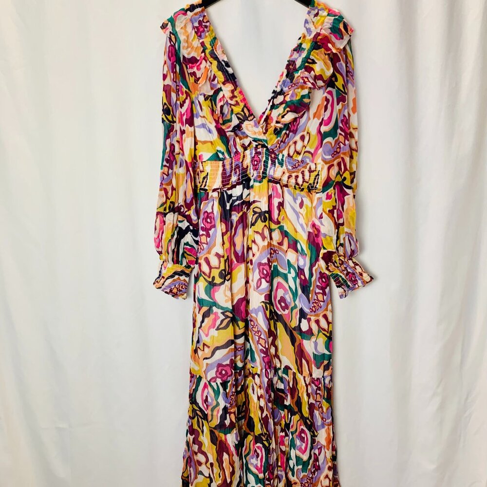 NWT ANTHROPOLOGIE Odetta V-Neck Ruffle Maxi Floral Long Dress w pockets XL NEW